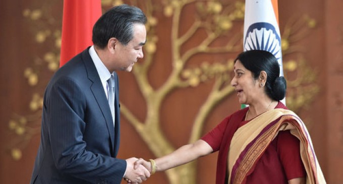 Foreign Minister of the People’s Republic of China, Mr. Wang Yi meeting Smt. Sushma Swaraj, Foreign Minister of India