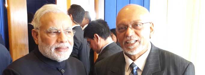 The Prime Minister, Narendra Modi meeting the President of Co-operative Republic of Guyana, Donald Ramotar, on the sidelines of the Sixth BRICS Summit, at Brasilia, in Brazil on July 16, 2014.