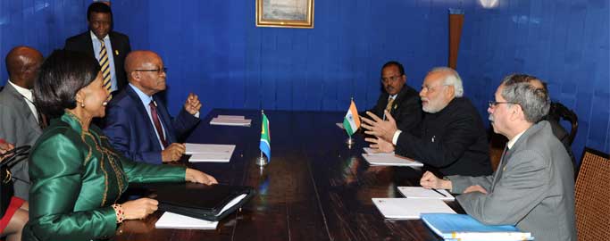 The Prime Minister, Narendra Modi meeting with the President of the Republic of South Africa, Jacob Zuma, on the sidelines of the Sixth BRICS Summit, at Brasilia, in Brazil on July 16, 2014.