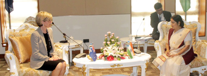 External Affairs Minister meets Julie Bishop, Foreign Minister of Australia, on the sidelines of 47th ASEAN Foreign Ministers Meeting in ​Nay Pyi Taw, Myanmar 