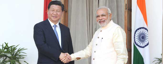 The Prime Minister, Narendra Modi shaking hands with the Chinese President, Xi Jinping in New Delhi on September 18, 2014.