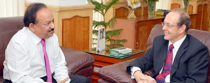 The British High Commissioner to India, James David Bevan calling on the Union Minister for Health and Family Welfare, Dr. Harsh Vardhan, in New Delhi.
