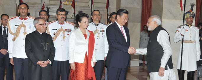 The Prime Minister, Narendra Modi, at the banquet hosted in honour of the Chinese President, Xi Jinping and the First Lady of the Republic of China, Peng Liyuan by the President, Pranab Mukherjee.