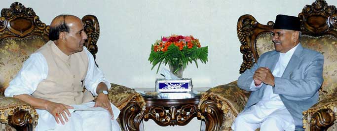 The Union Home Minister, Rajnath Singh calling on the President of Nepal, Dr. Ram Baran Yadav, in Kathmandu.