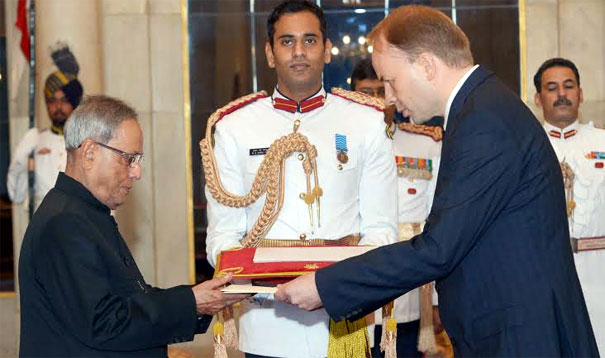 Tomasz Lukaszuk, Ambassador-designate of Poland presenting his credentials to the President of India, Pranab Mukherjee