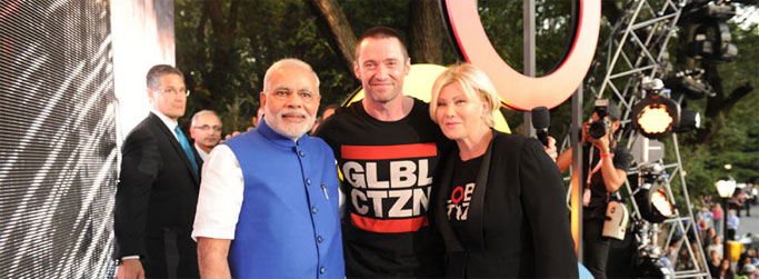 PM Narendra Modi with the host of the Global Citizen Festival Real Hugh Jackman at Central Park