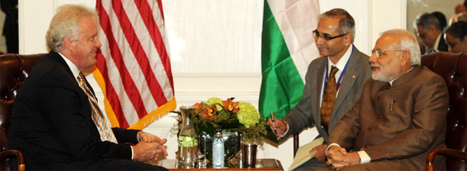 Chairman of the Board and CEO of General Electric, Jeffrey R. Immelt meeting the PM Narendra Modi, in New York