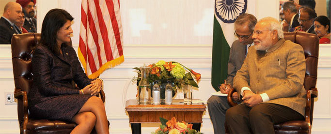 PM Narendra Modi meeting the Governor of South Carolina, Nikki Haley, in New York