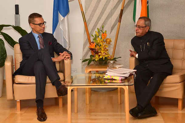 Prime Minister of Finland, Alexander Stubb meeting President of India, Pranab Mukherjee at Helsinki, Finland