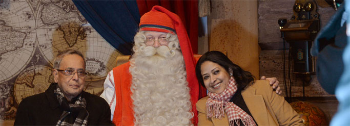 President of India, Pranab Mukherjee, Ms. Sharmista Mukherjee during visit to Arctic Circle & Santa Claus Village