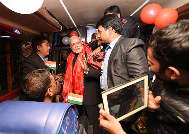  Prime Minister Narendra Modi after the flagging off the Kathmandu-Delhi Direct Bus Service, in Kathmandu, Nepal