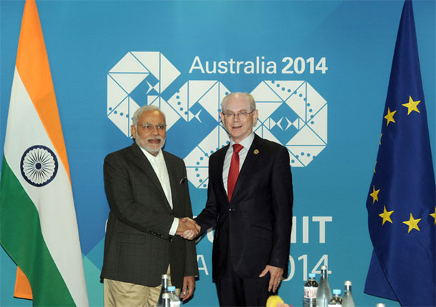 Prime Minister Narendra Modi meeting the President of the European Council, Herman Van Rompuy, in Brisbane