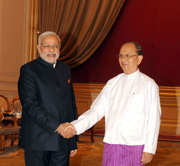 Prime Minister Narendra Modi calling on the President of Myanmar, U. Thein Sein, at Nay Pyi Taw, Myanmar
