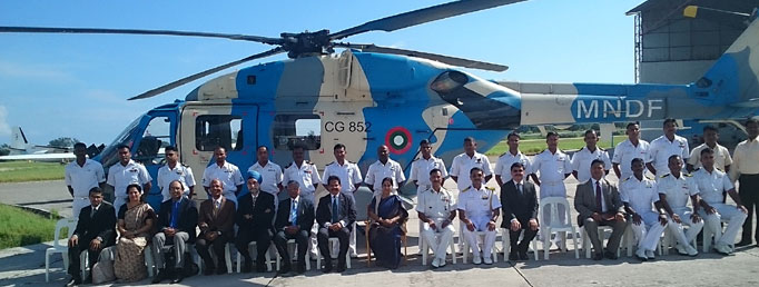 External Affairs Minister meets Indian Advanced Light Helicopter (ALH) crew in Maldives enroute to Mauritius