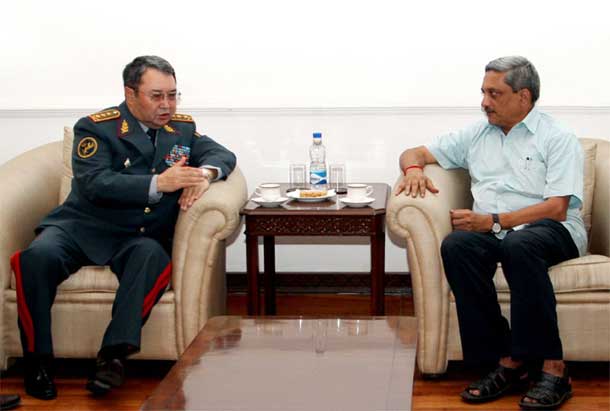 First Deputy Minister of Defence and Chief of General Staff of the Armed Forces of the Republic of Kazakhstan, Col. Gen. Zhassuzakov Saken Adilkhanovich calling Indian Defence Minister, Manohar Parrikar