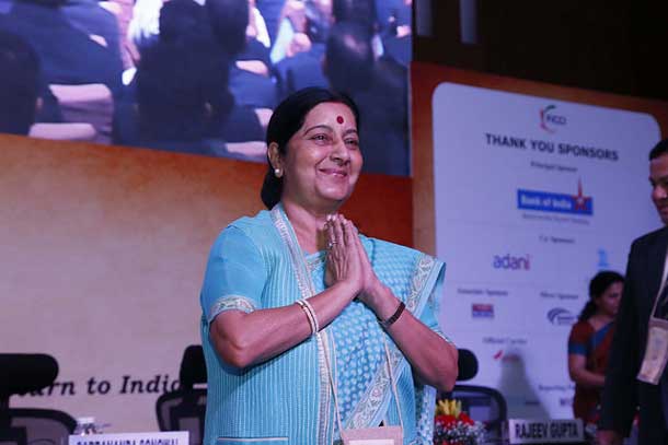 Sushma Swaraj, External Affairs Minister at the Youth Pravasi Bharatiya Divas in Gandhi Nagar, Gujarat