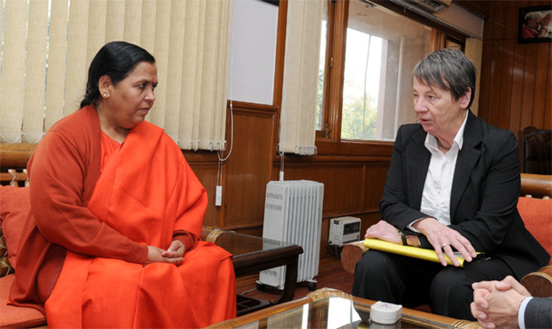 Environment Minister, Germany, Ms. Barbara Hendricks calling on the Union Minister for Water Resources, River Development and Ganga Rejuvenation, Sushri Uma Bharti