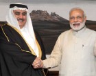 The Prime Minister, Narendra Modi meeting the Foreign Minister of Bahrain, Shaikh Khalid Bin Mohamed Al Khalifa, in New Delhi on February 23, 2015.