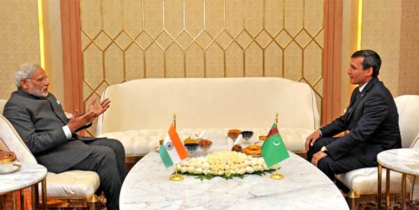 The Prime Minister, Narendra Modi meeting the Deputy Prime Minister and Minister of Foreign Affairs of Turkmenistan, Rasit Meredow, in Ashgabat, Turkmenistan.