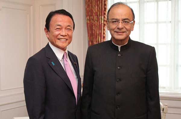 The Union Minister for Finance, Corporate Affairs and Information & Broadcasting, Arun Jaitley meeting the Deputy Prime Minister and Finance Minister of Japan, Taro Aso, in Tokyo, Japan.