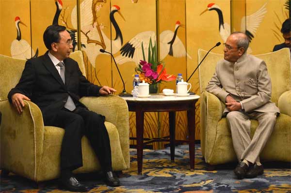 President of India, Pranab Mukherjee, meeting with the Governor of Guangdong Province ZHU XIAODAN at Hotel Shangri-La in Guangzhou, The People’s Republic of China on May 25, 2016.
