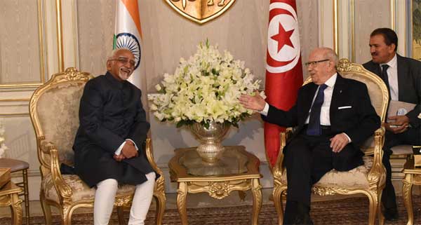 Vice President, M. Hamid Ansari calling on the President of Tunisia, Beji Caid Essebsi, in Tunisia.