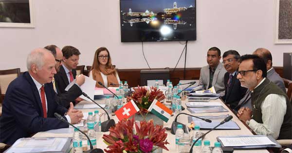 The Secretary, Department of Revenue, Dr. Hasmukh Adhia in a meeting with the State Secretary for International Financial Matters of Switzerland, Jacques De Wattaville, in New Delhi on June 15, 2016.