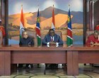 President of India, Pranab Mukherjee, along with Dr Hage G Geingob, President of the Republic of Namibia participating the signing of agreements
