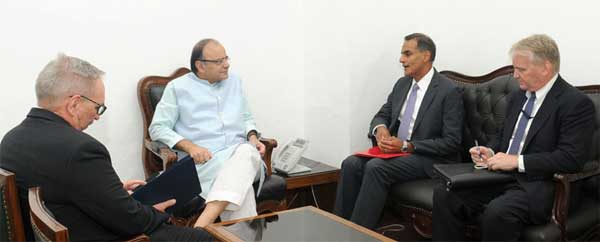 The US Ambassador to India, Richard R. Verma calling on the Union Minister for Finance and Corporate Affairs, Arun Jaitley, in New Delhi on July 19, 2016.