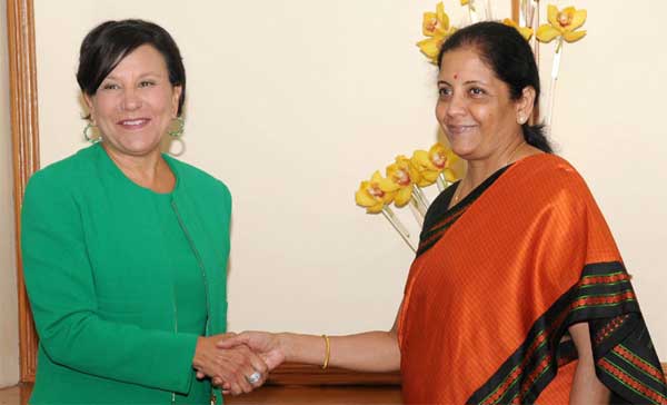 The United States Secretary of Commerce, Penny Pritzker meeting the Minister of State for Commerce & Industry (Independent Charge), Nirmala Sitharaman, in New Delhi.