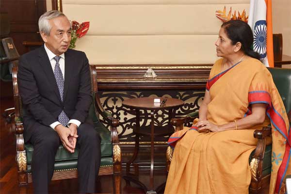 The Ambassador of Japan to India, Kenji Hiramatsu meeting the Minister of State for Commerce & Industry (Independent Charge), Nirmala Sitharaman, in New Delhi.