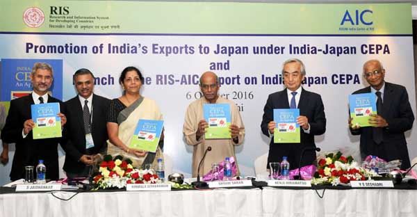 The Minister of State for Commerce & Industry (Independent Charge), Nirmala Sitharaman releasing the RIS Study Report on India-Japan CEPA, in New Delhi on October 06, 2016. The Ambassador of Japan to India, Kenji Hiramatsu, the Foreign Secretary, Dr. S. Jaishankar and other dignitaries are also seen.