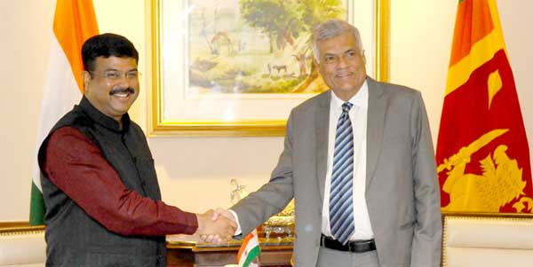 The Minister of State for Petroleum and Natural Gas (Independent Charge), Dharmendra Pradhan calling the Prime Minister of the Democratic Socialist Republic of Sri Lanka, Ranil Wickremesinghe, in New Delhi.
