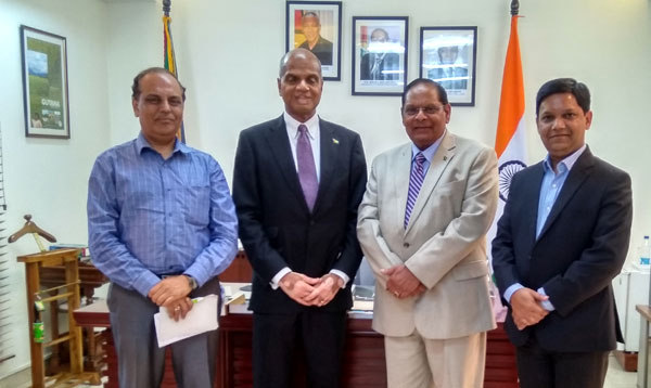 Historic moment in the journey of Diplomacyindia.com, Exclusive Interview & Interaction with Prime Minister of Guyana, H. E. Mr Moses Veerasammy Nagamootoo at the High Commission of Guyana in New Delhi. ( L to R ) Editor Mr. V N Jha, Editor Diplomacyindia.com, H. E. Dr. David Goldwin Pollard, High Commissioner of Guyana to India, Prime Minister of Guyana, H. E. Mr Moses Veerasammy Nagamootoo and Mr. Ameya Sathaye, CEO & Editor-in-Chief, Diplomacyindia.com and Sarkaritel.com