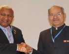 Prime Minister of Fiji, Frank Bainimarama with the MoS for Environment, Forest and Climate Change (IC), Anil Madhav Dave
