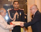 Ambassador-designate of Peru, Jorge Juan Castaneda Mendez presenting his credentials to the President, Pranab Mukherjee