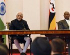 Vice President, M. Hamid Ansari and the President of Uganda, Yoweri Museveni making joint press statement