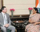 Secretary of State (Deputy Minister) for Commerce, Minister of Business Environment, Commerce and Entrepreneurship, Romania, Cristian Dima meeting the MoS for Commerce & Industry (IC), Nirmala Sitharaman