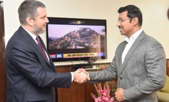 Ambassador of Serbia to India, Vladimir Maric meeting the MoS for Youth Affairs and Sports (I/C) and I&B, Col. Rajyavardhan Singh Rathore