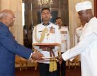 The High Commissioner-Designate of Republic of Nigeria, Major General Chris Sunday Eze (Retd) presenting her credentials to the President, Ram Nath Kovind