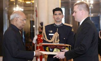 Ambassador Designate of the Republic of Poland, Adam Burakowski presenting his credentials to the President, Ram Nath Kovind, at Rashtrapati Bhavan