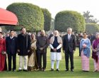 President, Ram Nath Kovind, the Vice President, M. Venkaiah Naidu and the Prime Minister, Narendra Modi with the other leaders, at the ‘At Home Reception