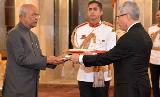 The Ambassador-designate of Peru, Carlos Rafael Polo Castaneda presenting his credential to the President of India, Ram Nath Kovind