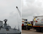 Kuwait supports India : Kuwait sends 3 ISO tanks with liquid medical O2 (20 MT each), 800 O2 cylinders and 2 O2 concentrators onboard INS Kochi arrives in New Mangalore Port