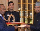 The Ambassador-designate of the Republic of Djibouti, Isse Abdillahi Assoweh presenting his credential to the President of India, Ram Nath Kovind