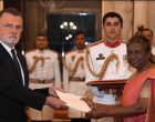 The Ambassador of Sweden, Jan Thesleff presenting his credential to the President of India, Droupadi Murmu