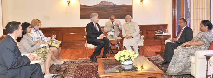 The US Deputy Secretary of State, William Burns calls on the Prime Minister, Narendra Modi, in New Delhi on July 11, 2014.
