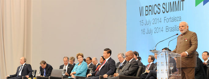 Prime Minister, Shri Narendra Modi addressing at the Plenary Session of the Sixth BRICS Summit, at Ceara Events Centre, in Fortaleza, Brazil