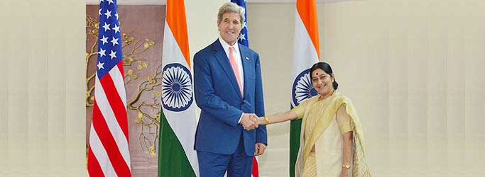 External Affairs Minister meets US Secretary of State John Kerry in New Delhi 