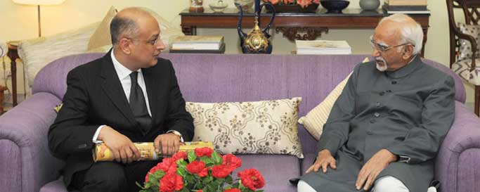 The Ambassador of Arab Republic of Egypt to India, Khaled El Bakly calls on the Vice President, Mohd. Hamid Ansari, in New Delhi on August 27, 2014.